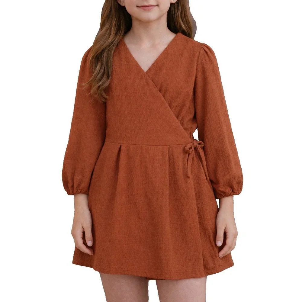Luli &‎ Me Gabby Girls Grace Wrap Romper Rust 100% Cotton Sz M Cottage Boho